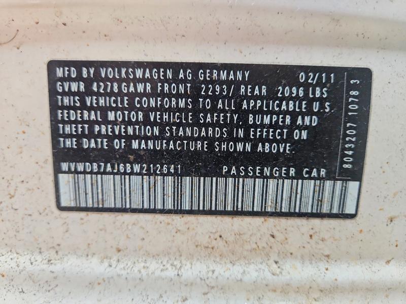 Продаж на аукціоні авто 2011 Volkswagen Golf, vin: WVWDB7AJ6BW212641, номер лоту: 50247936