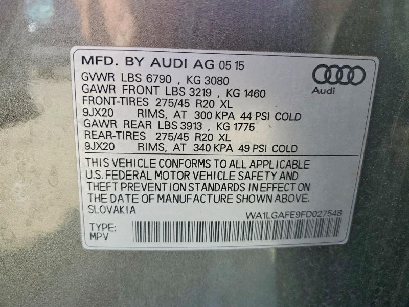 Aukcja sprzedaży 2015 Audi Q7, vin: WA1LGAFE9FD027548, numer aukcji: 50207676