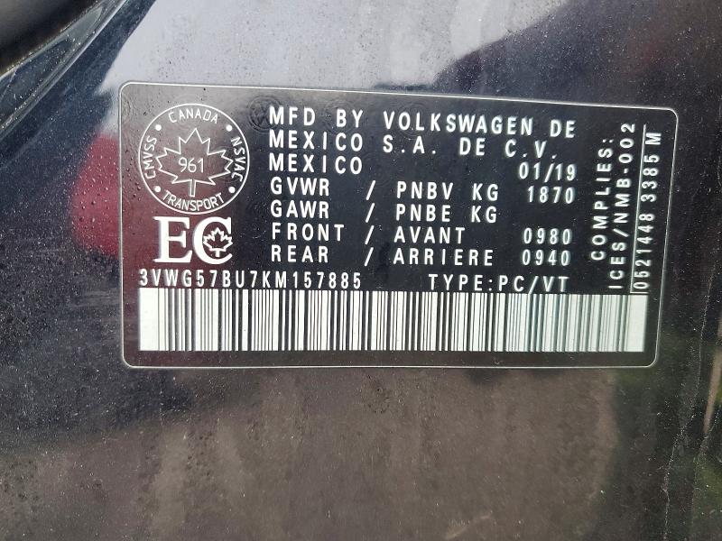 Aukcja sprzedaży 2019 Volkswagen Jetta, vin: 3VWG57BU7KM157885, numer aukcji: 48051396