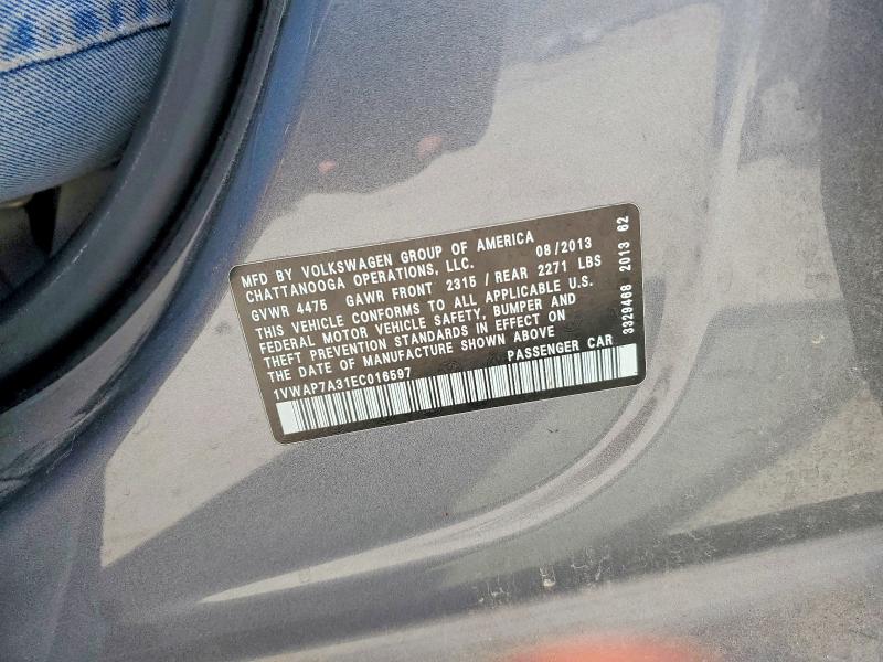 Продаж на аукціоні авто 2014 Volkswagen Passat, vin: 1VWAP7A31EC016597, номер лоту: 51898746
