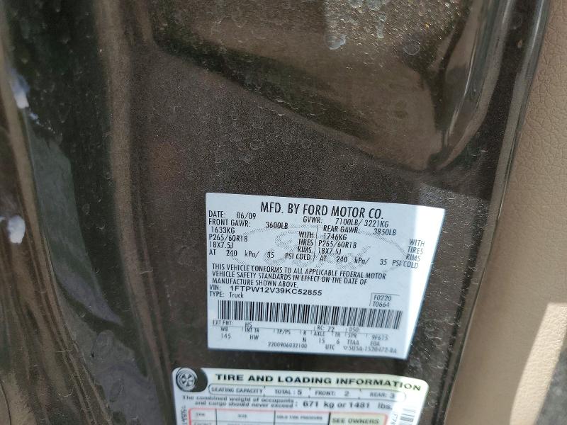 47662376 :رقم المزاد ، 1FTPW12V39KC52855 vin ، 2009 Ford F150 مزاد بيع