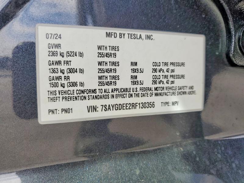 48802016 :رقم المزاد ، 7SAYGDEE2RF130356 vin ، 2024 Tesla Model Y مزاد بيع