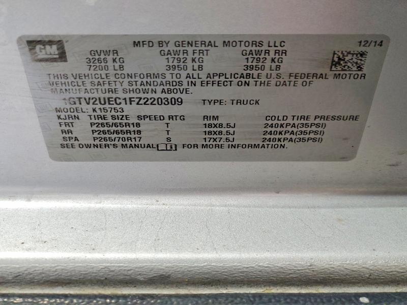 Продаж на аукціоні авто 2015 Gmc Sierra, vin: 1GTV2UEC1FZ220309, номер лоту: 51797316