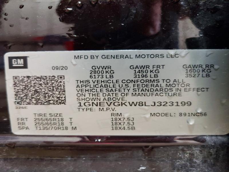 Aukcja sprzedaży 2020 Chevrolet Traverse, vin: 1GNEVGKW8LJ323199, numer aukcji: 49823876