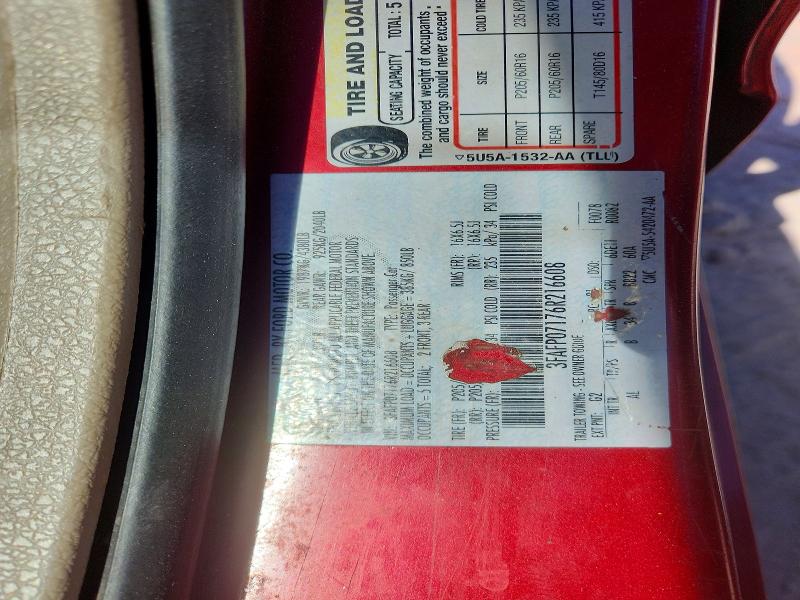 50391916 :رقم المزاد ، 3FAFP07176R216608 vin ، 2006 Ford Fusion مزاد بيع