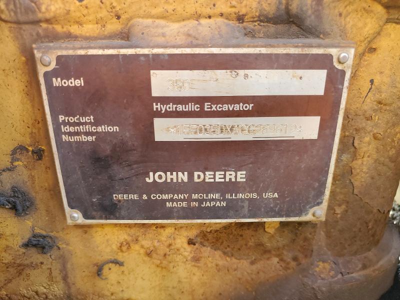 54554406 :رقم المزاد ، 1FF035DXACG269612 vin ، 2012 John Deere 35d Min Ex مزاد بيع