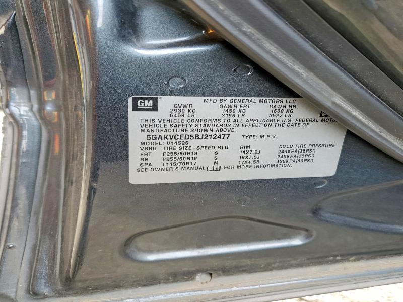49963366 :رقم المزاد ، 5GAKVCED5BJ212477 vin ، 2011 Buick Enclave مزاد بيع