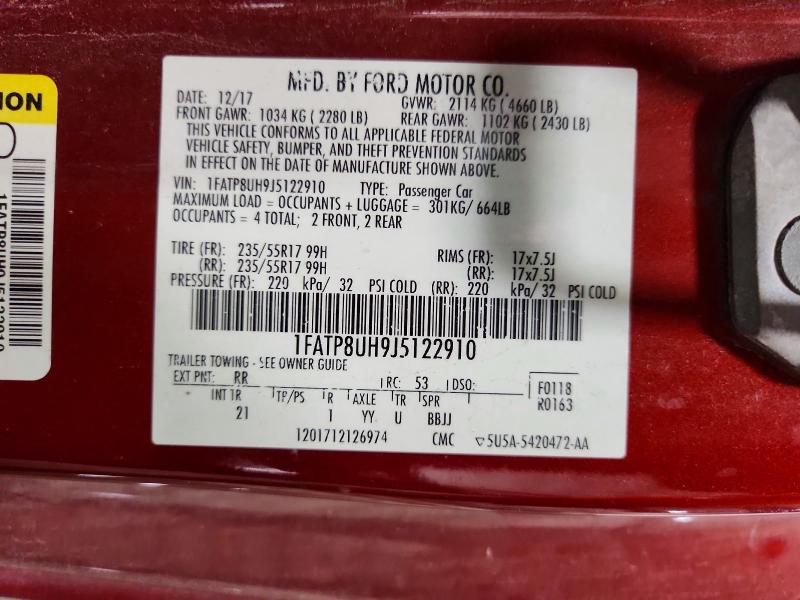 2018 Ford Mustang მანქანა იყიდება აუქციონზე, vin: 1FATP8UH9J5122910, აუქციონის ნომერი: 49488596