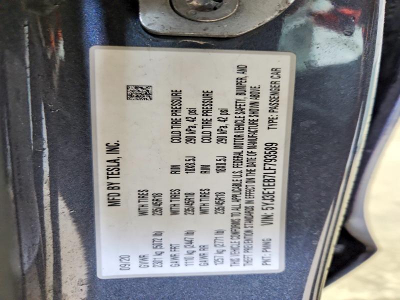 Aukcja sprzedaży 2020 Tesla Model 3, vin: 5YJ3E1EB7LF793589, numer aukcji: 48063486