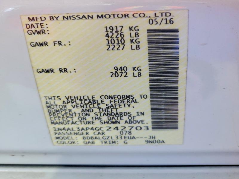 Aukcja sprzedaży 2016 Nissan Altima, vin: 1N4AL3AP4GC242703, numer aukcji: 50827876