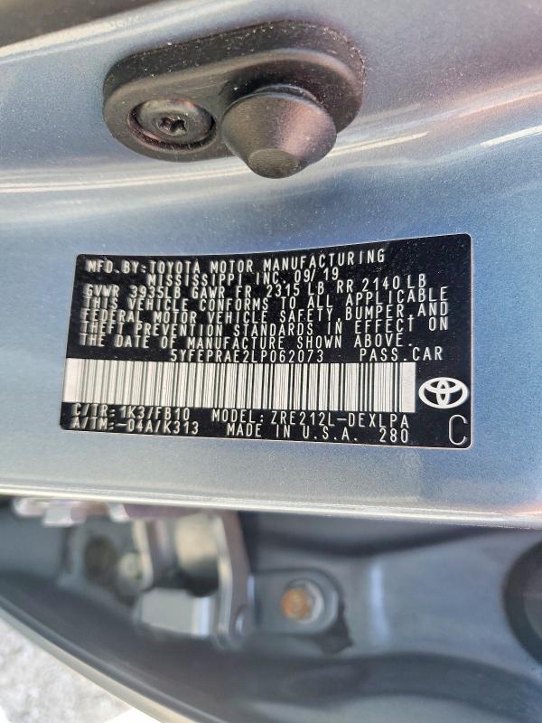 2020 Toyota Corolla მანქანა იყიდება აუქციონზე, vin: 5YFEPRAE2LP062073, აუქციონის ნომერი: 49924636