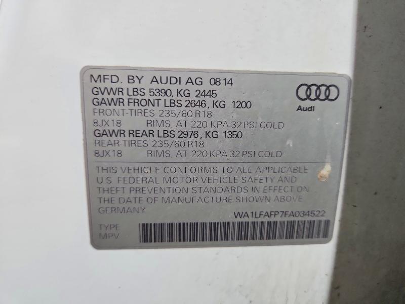 49844116 :رقم المزاد ، WA1LFAFP7FA034522 vin ، 2015 Audi Q5 مزاد بيع