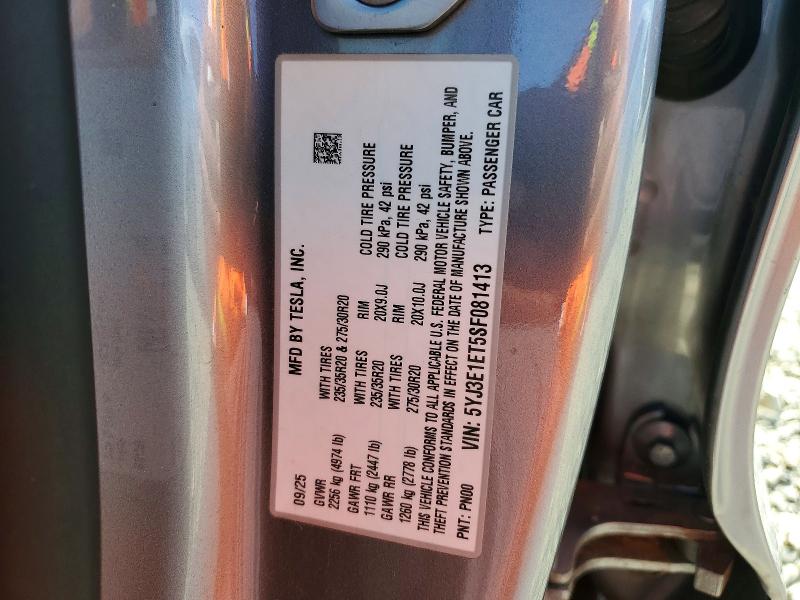 Aukcja sprzedaży 2025 Tesla Model 3, vin: 5YJ3E1ET5SF081413, numer aukcji: 51381696