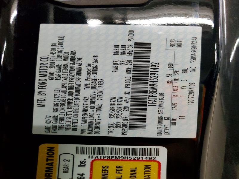 49087796 :رقم المزاد ، 1FATP8EM9H5291492 vin ، 2017 Ford Mustang مزاد بيع
