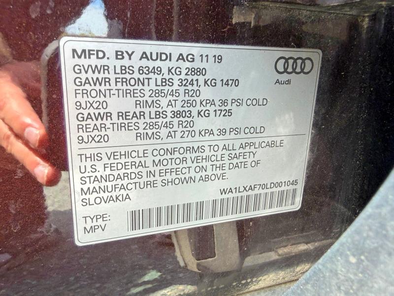 50355336 :رقم المزاد ، WA1LXAF70LD001045 vin ، 2020 Audi Q7 مزاد بيع