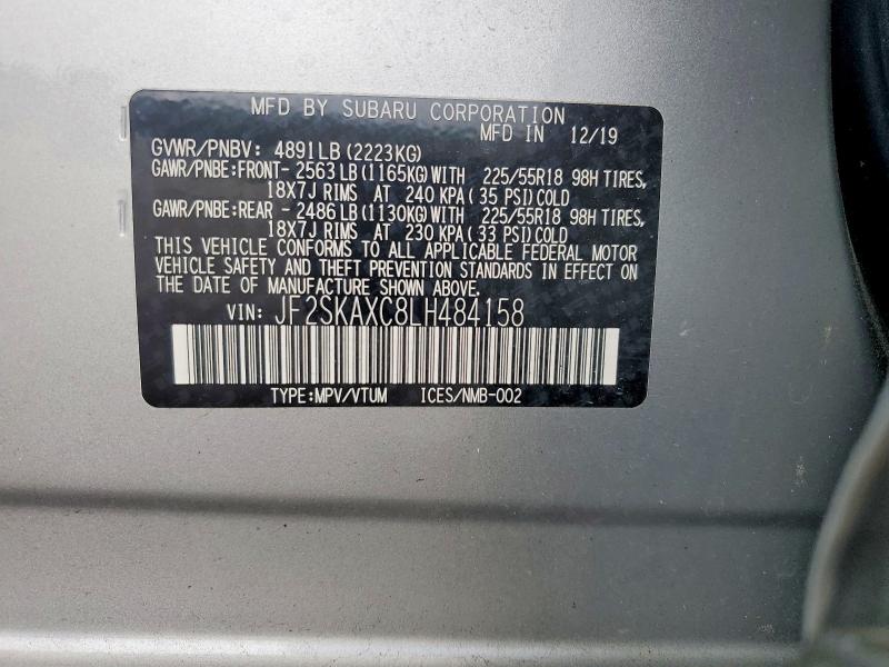 Продаж на аукціоні авто 2020 Subaru Forester, vin: JF2SKAXC8LH484158, номер лоту: 48644396