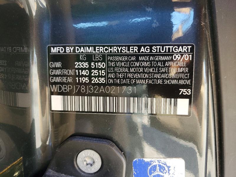 Aukcja sprzedaży 2002 Mercedes-benz Cl, vin: WDBPJ78J32A021731, numer aukcji: 49816016