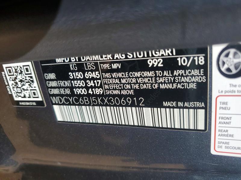 49172066 :رقم المزاد ، WDCYC6BJ5KX306912 vin ، 2019 Mercedes-benz G مزاد بيع