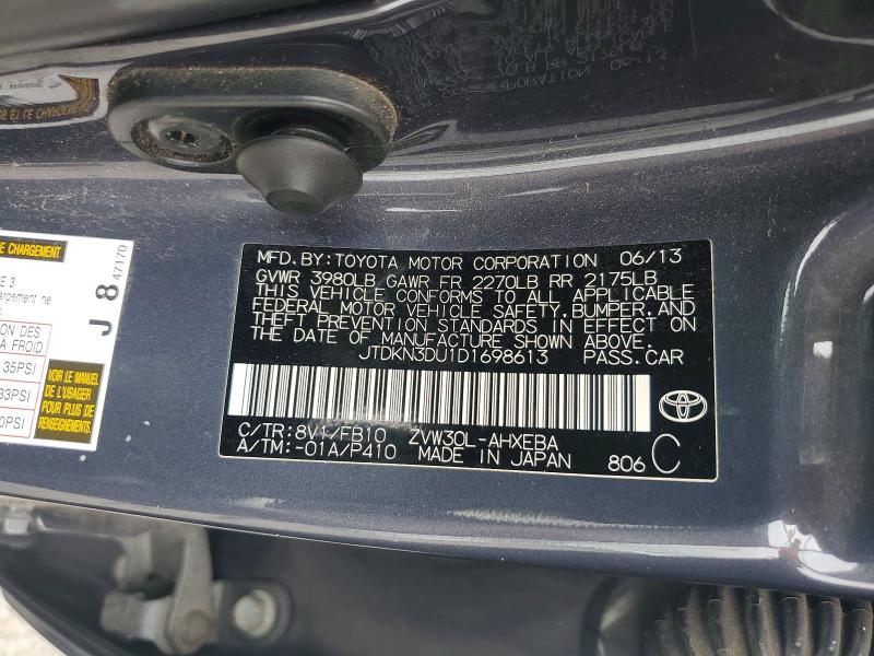 2013 Toyota Prius მანქანა იყიდება აუქციონზე, vin: JTDKN3DU1D1698613, აუქციონის ნომერი: 49156246