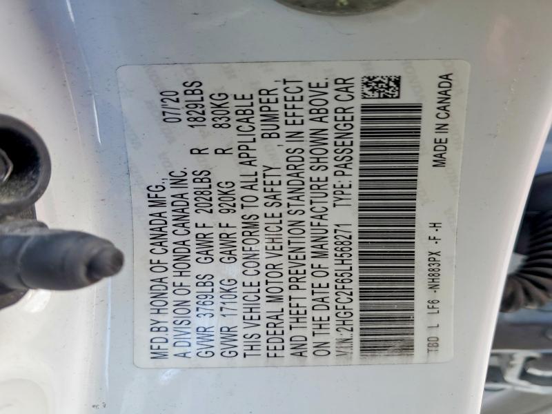 2020 Honda Civic მანქანა იყიდება აუქციონზე, vin: 2HGFC2F65LH568271, აუქციონის ნომერი: 47005016