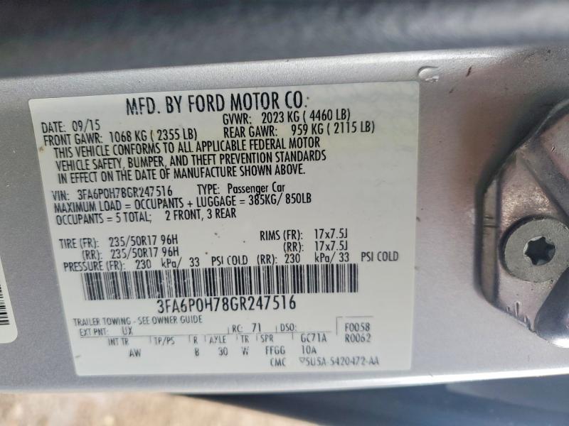 2016 Ford Fusion მანქანა იყიდება აუქციონზე, vin: 3FA6P0H78GR247516, აუქციონის ნომერი: 55428726