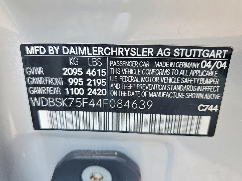 Продажа на аукционе авто 2004 Mercedes-benz Sl, vin: WDBSK75F44F084639, номер лота: 49548946