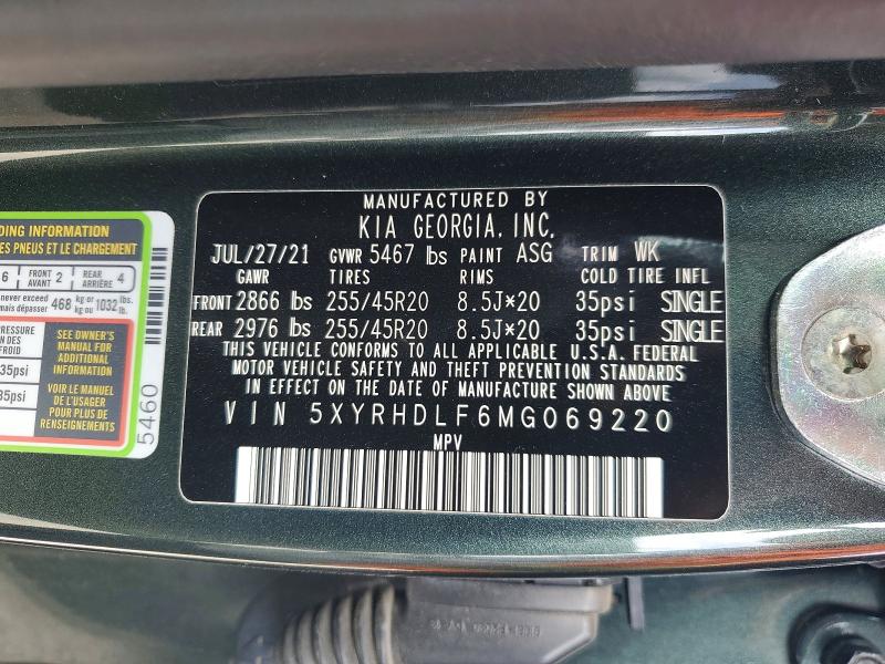2021 Kia Sorento მანქანა იყიდება აუქციონზე, vin: 5XYRHDLF6MG069220, აუქციონის ნომერი: 51082346