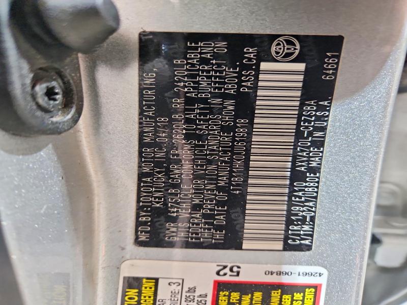Aukcja sprzedaży 2018 Toyota Camry, vin: 4T1B11HK0JU619818, numer aukcji: 51413096