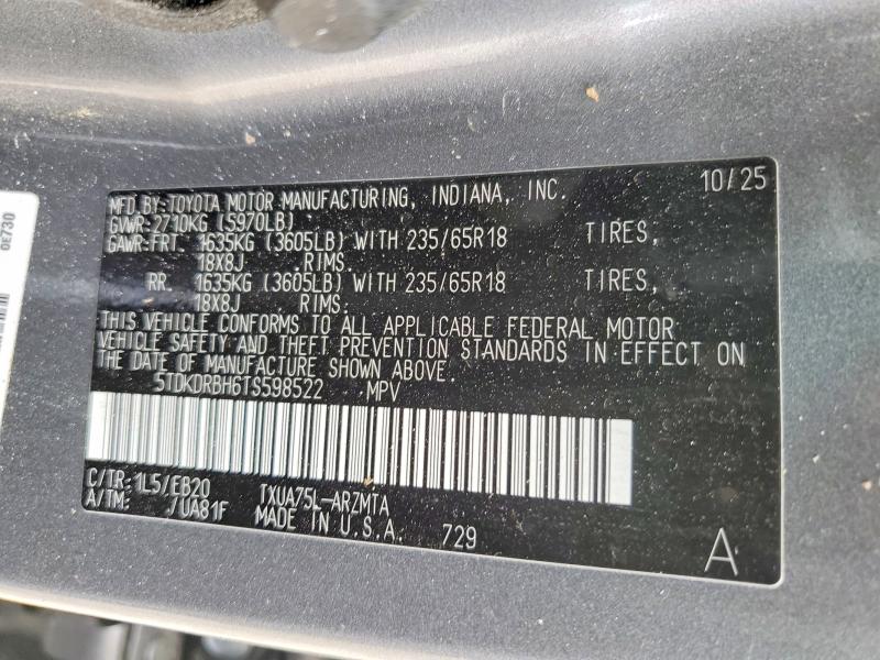 79431685 :رقم المزاد ، 5TDKDRBH6TS598522 vin ، 2026 Toyota Highla Xle مزاد بيع