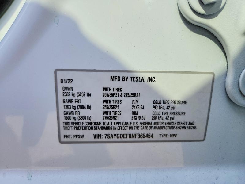 Aukcja sprzedaży 2022 Tesla Model Y, vin: 7SAYGDEF0NF365454, numer aukcji: 49045516