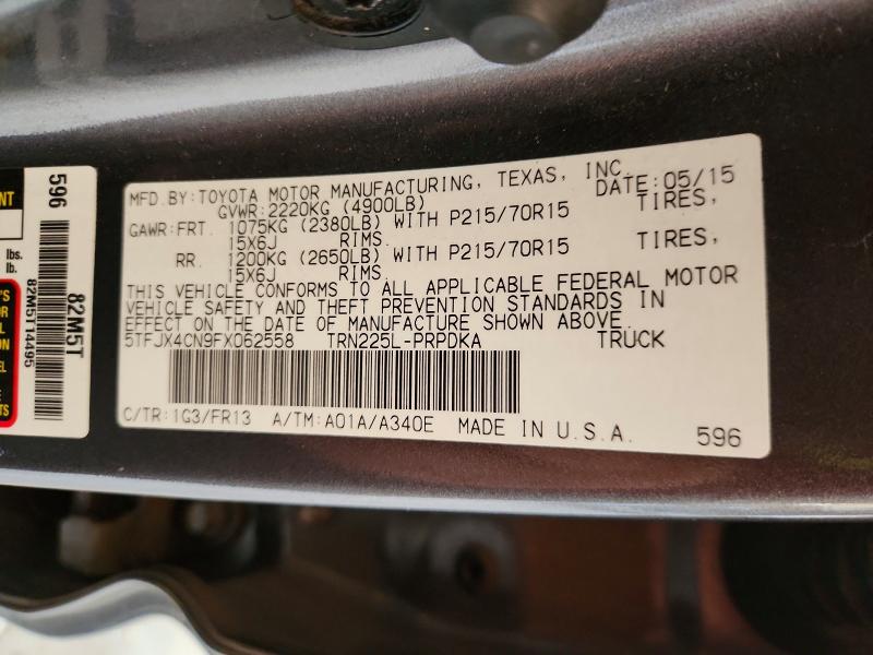 Aukcja sprzedaży 2015 Toyota Tacoma, vin: 5TFJX4CN9FX062558, numer aukcji: 48495296