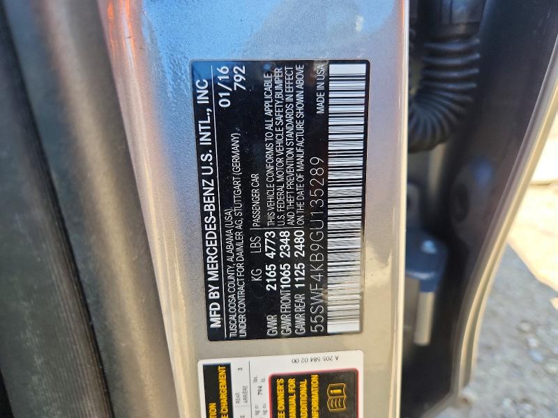 2016 Mercedes-benz C მანქანა იყიდება აუქციონზე, vin: 55SWF4KB9GU135289, აუქციონის ნომერი: 49706186