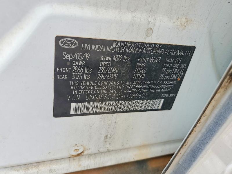 Aukcja sprzedaży 2020 Hyundai Santa Fe, vin: 5NMS3CAD4LH169607, numer aukcji: 50170506