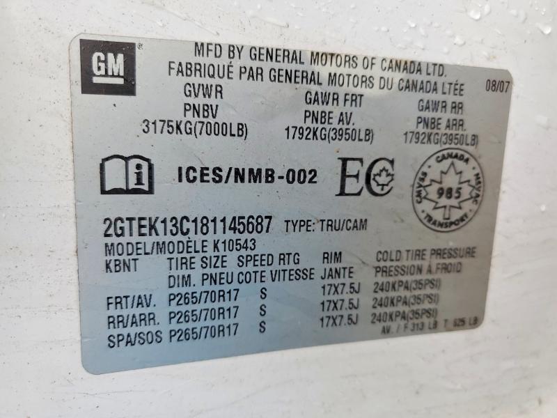 Aukcja sprzedaży 2008 Gmc Sierra, vin: 2GTEK13C181145687, numer aukcji: 49012426