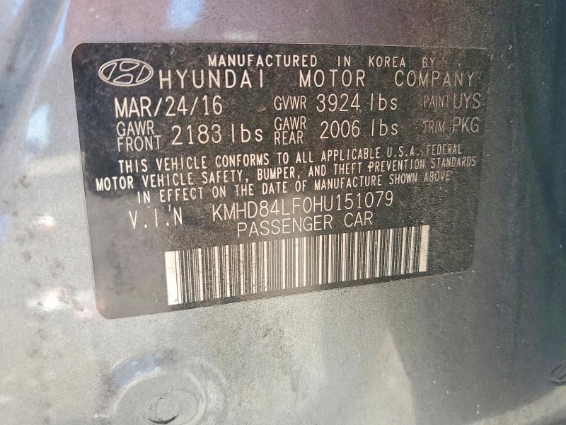 49977206 :رقم المزاد ، KMHD84LF0HU151079 vin ، 2017 Hyundai Elantra مزاد بيع