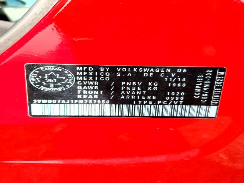 Aukcja sprzedaży 2015 Volkswagen Jetta, vin: 3VWD07AJ1FM257950, numer aukcji: 51431006