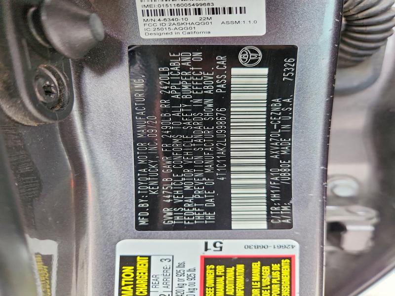 Aukcja sprzedaży 2020 Toyota Camry, vin: 4T1C11AK2LU998676, numer aukcji: 51686886