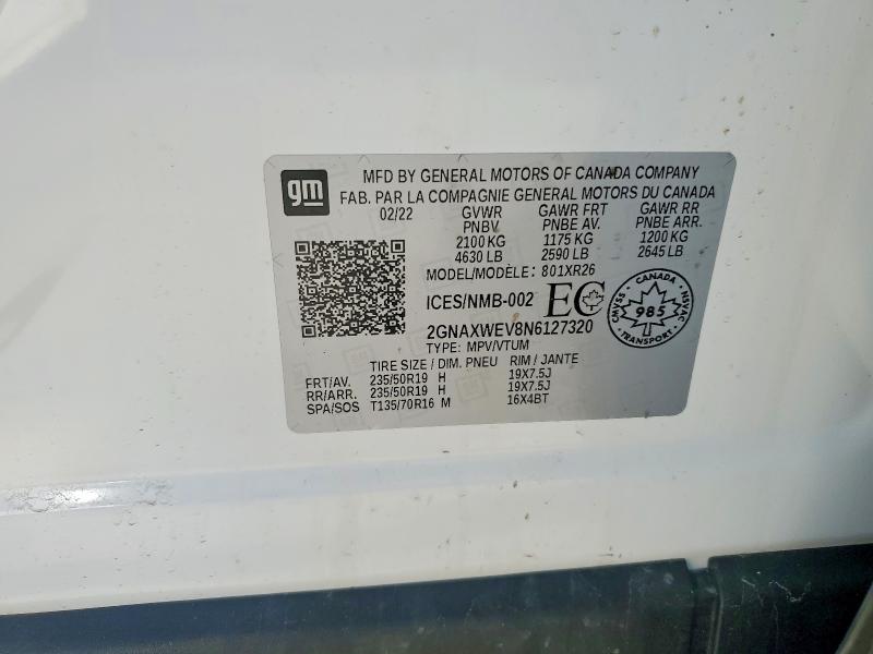 2022 Chevrolet Equinox მანქანა იყიდება აუქციონზე, vin: 2GNAXWEV8N6127320, აუქციონის ნომერი: 49807466