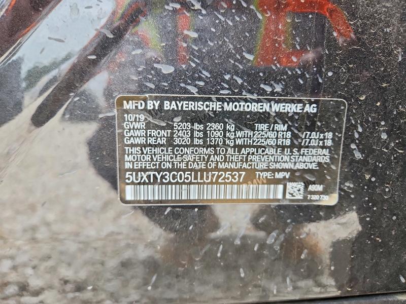 2020 Bmw X3 მანქანა იყიდება აუქციონზე, vin: 5UXTY3C05LLU72537, აუქციონის ნომერი: 50837856