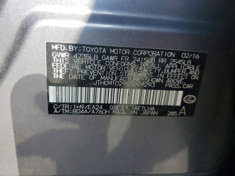 50631466 :رقم المزاد ، JTHCM1D29G5009293 vin ، 2016 Lexus Is مزاد بيع