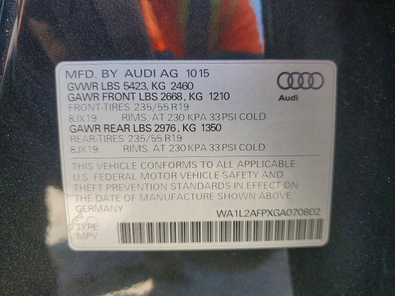 2016 Audi Q5 მანქანა იყიდება აუქციონზე, vin: WA1L2AFPXGA070802, აუქციონის ნომერი: 48943276
