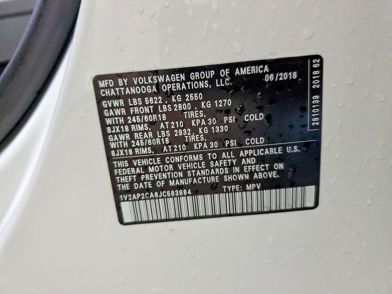 Продажа на аукционе авто 2018 Volkswagen Atlas, vin: 1V2AP2CA8JC583884, номер лота: 49727016
