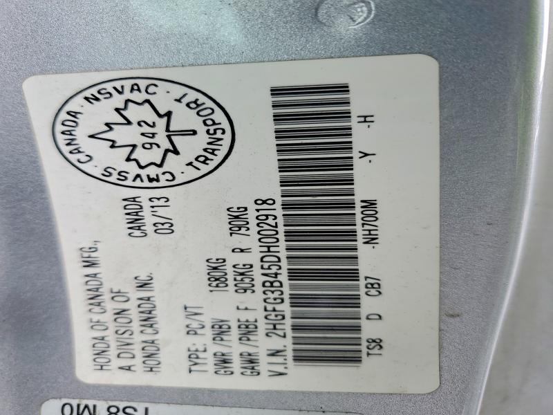 Aukcja sprzedaży 2013 Honda Civic, vin: 2HGFG3B45DH002918, numer aukcji: 46945546