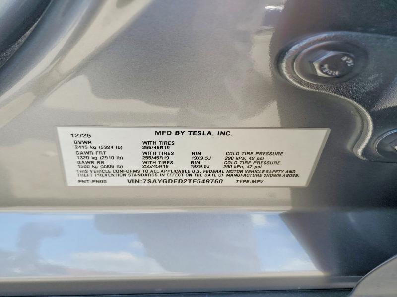 2026 Tesla Model Y მანქანა იყიდება აუქციონზე, vin: 7SAYGDED2TF549760, აუქციონის ნომერი: 50686306