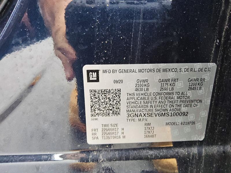 Aukcja sprzedaży 2021 Chevrolet Equinox, vin: 3GNAXSEV6MS100092, numer aukcji: 50571146