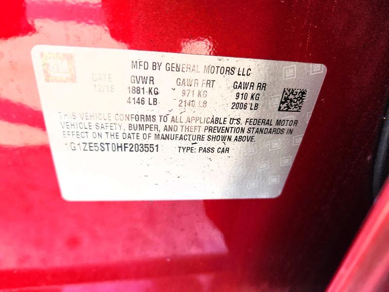 2017 Chevrolet Malibu მანქანა იყიდება აუქციონზე, vin: 1G1ZE5ST0HF203551, აუქციონის ნომერი: 50809006