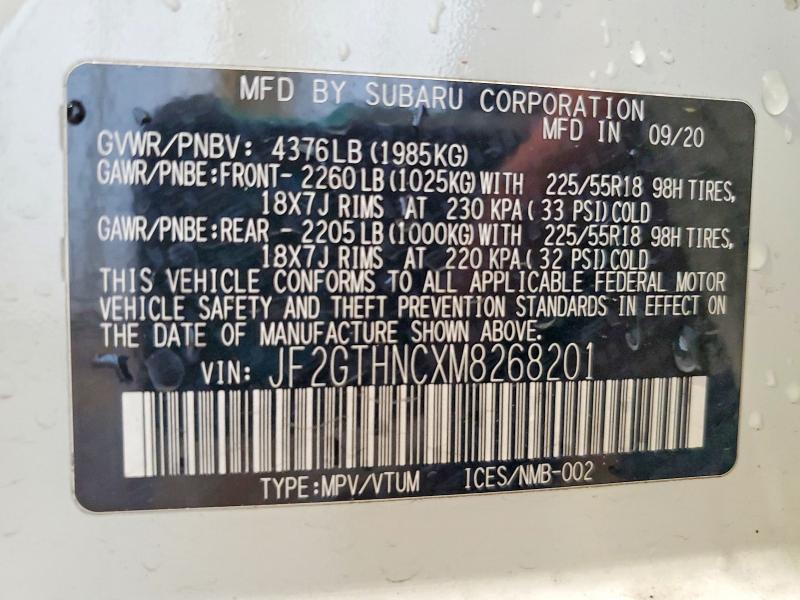 50342416 :رقم المزاد ، JF2GTHNCXM8268201 vin ، 2021 Subaru Crosstrek مزاد بيع