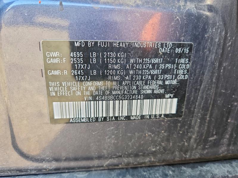 Продаж на аукціоні авто 2016 Subaru Outback, vin: 4S4BSBCC5G3234840, номер лоту: 50478806