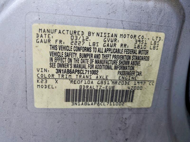 Продажа на аукционе авто 2012 Nissan Sentra, vin: 3N1AB6AP8CL711002, номер лота: 51959746