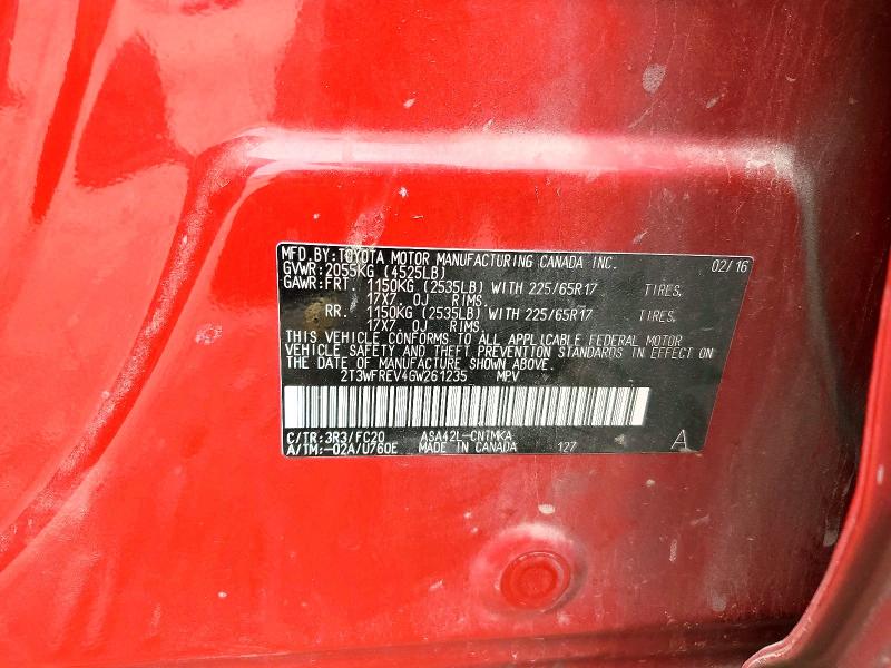 Aukcja sprzedaży 2016 Toyota Rav4, vin: 2T3WFREV4GW261235, numer aukcji: 51179176